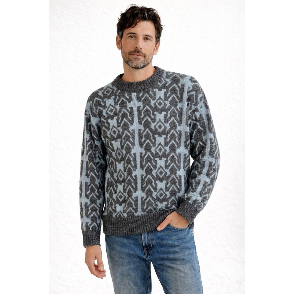 CAMPUS CREWNECK SWEATER blue gray MEDIUM vintage 70s geometric made in USA